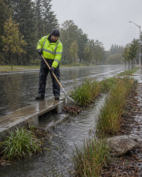 Roadside Bioswale Capturing Monsoon Runoff