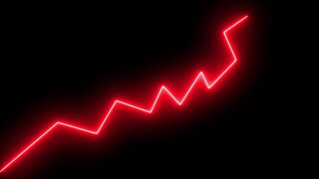 glowing neon arrow up business graph icon animation.Abstract arrow business growth and graph chart icon animation , black background animation