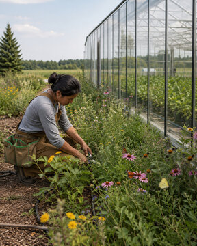 Maintaining a Pollinator Strip Beside a Greenhouse