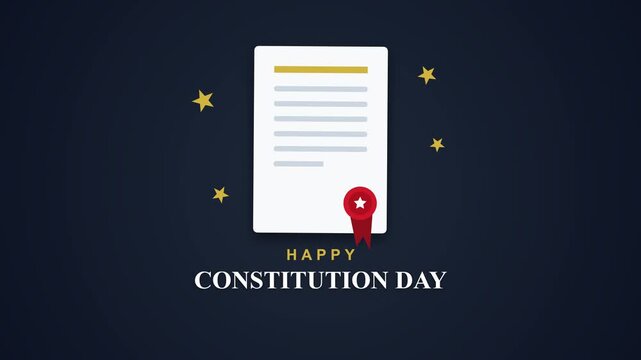 Formal Document Rotating and Appearing with Stars on Dark Background
