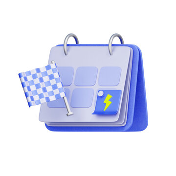 3d illustration of calendar with finish flag for flash sale deadline, event schedule, time management, and milestone tracking.