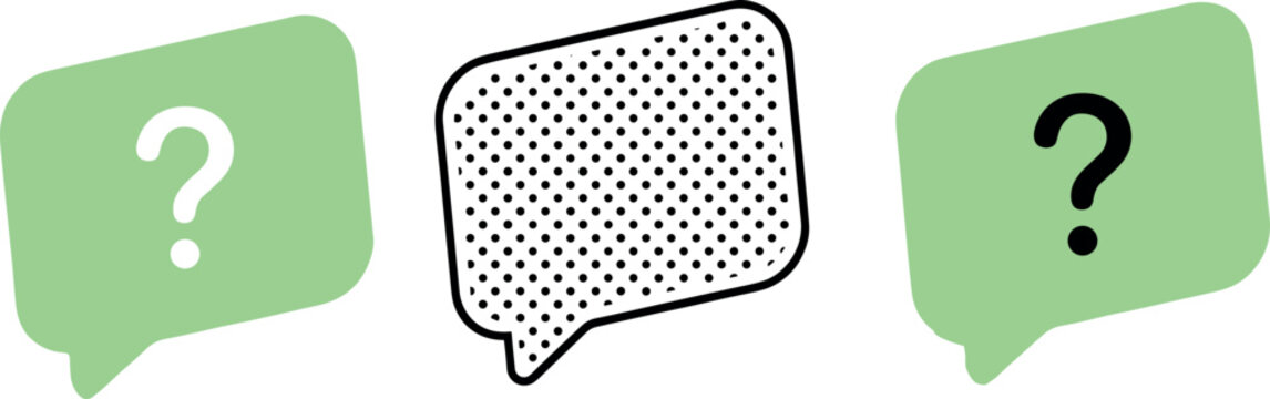 Set of three speech bubble icons with question marks and dot pattern outline style vector illustration