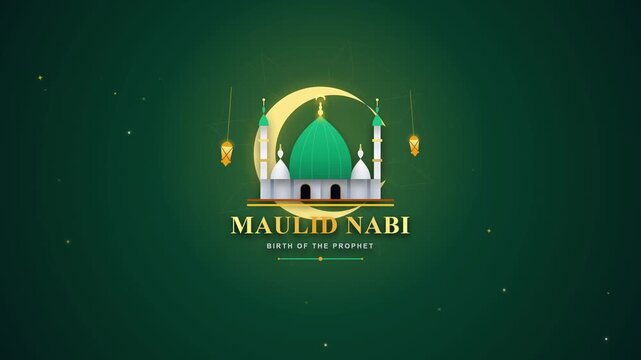 Stylized Temple Building Rotating with Glowing Lanterns on Green Background