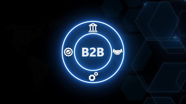 B2 b business strategy concept with glowing digital and corporate network animation