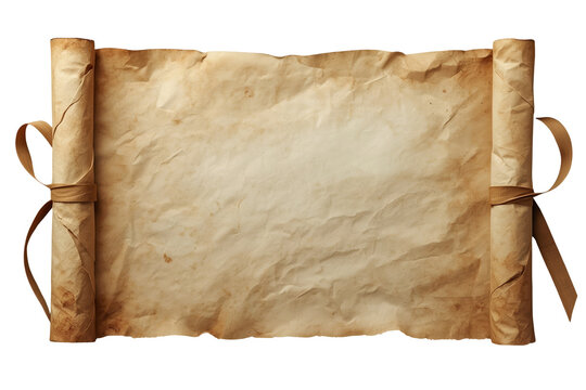 Blank aged parchment scroll with brown side ribbons