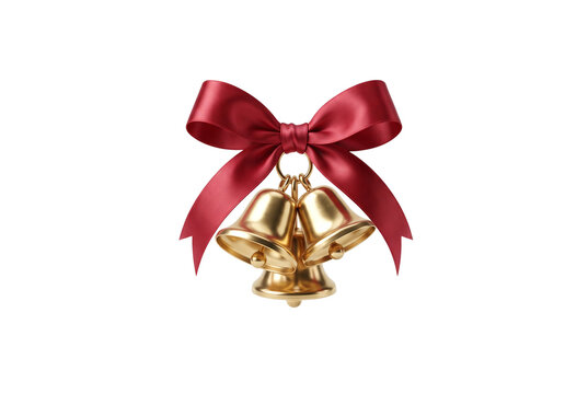Golden christmas bells with red ribbon bow