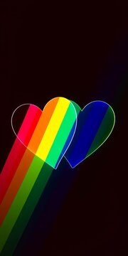Interlocking hearts with vibrant rainbow stripes, symbol, pattern