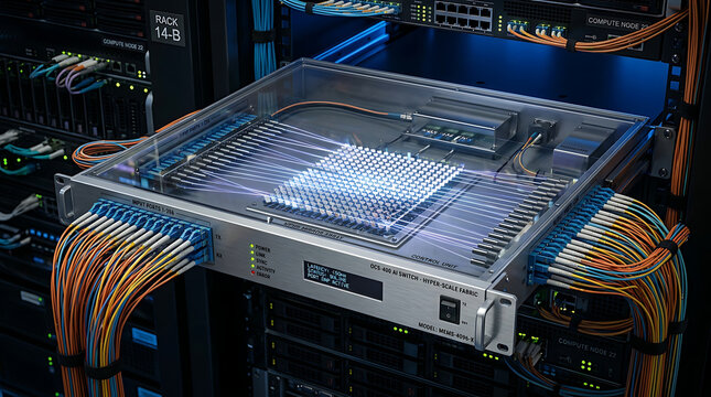 Photorealistic Optical Circuit Switch MEMS Mirror Array Fiber Collimator Beam Steering Data Center 3D