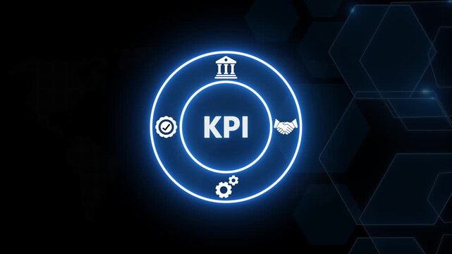 Kpi key performance indicator business growth concept with glowing digital and corporate strategy infographic animation