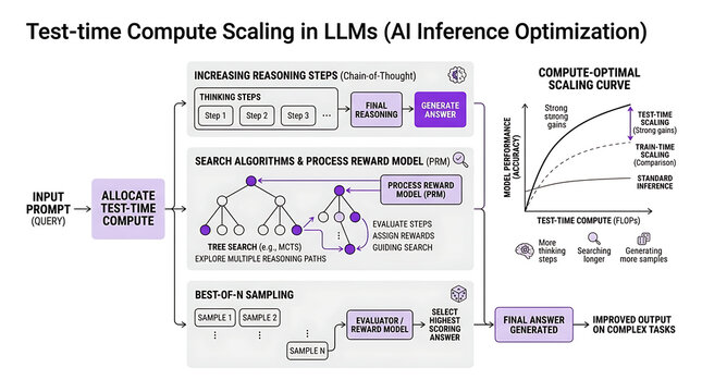 Flat Test Time Compute Scaling LLM Reasoning Steps Best Of N Sampling Process Reward Model Flowchart