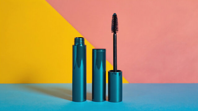 blue mascara tube on pastel background.ai 