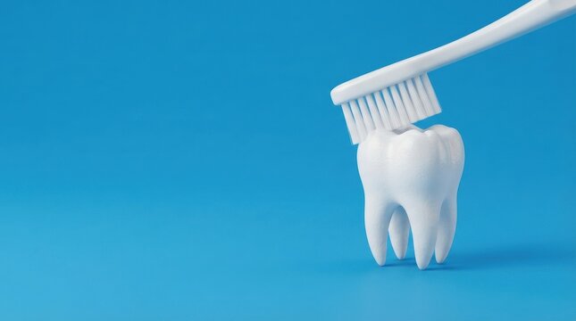 A white toothbrush cleaning a single molar tooth