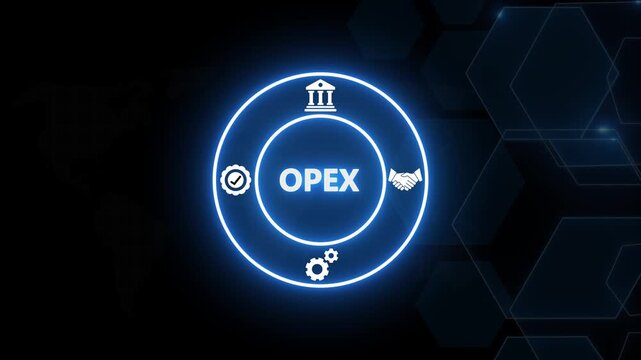 Opex operational expenditure concept with glowing digital and business strategy infographic animation