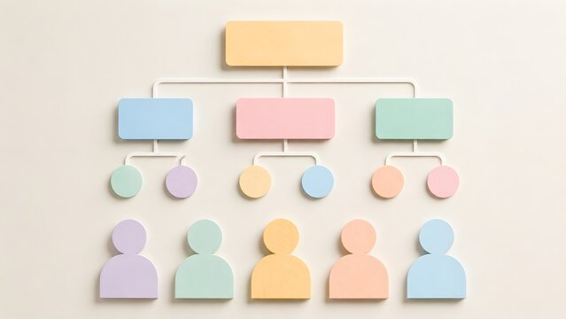 Organizational chart and team structure visualization representing corporate hierarchy and human resources management