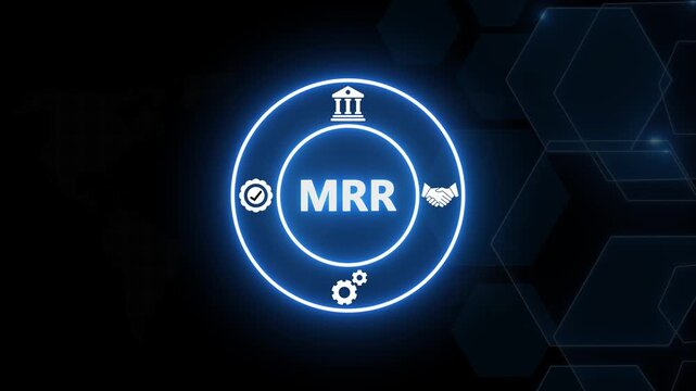 Mrr monthly recurring revenue concept with glowing digital and business growth infographic animation