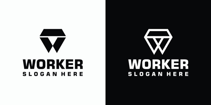Worker Logo Design with Diamond Shape and Text.
