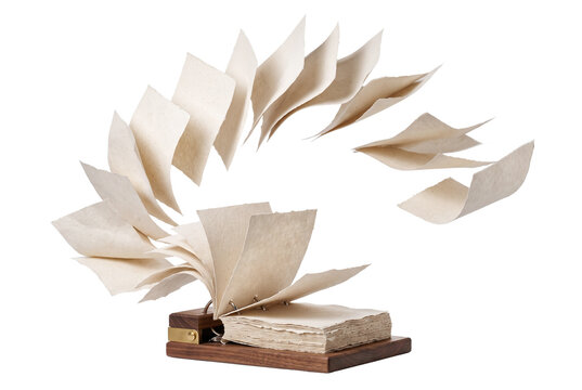 Swirling flipbook paper pages on wooden base