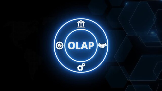 Olap online analytical processing concept with glowing digital interface and business data analysis business intelligence