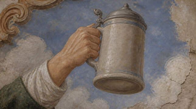 Hand Holding Beer Stein Fresco Mural