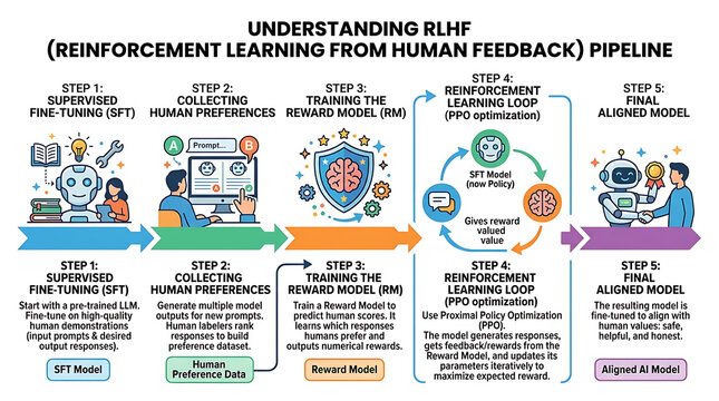 Flat RLHF Reinforcement Learning Human Feedback Pipeline Supervised Fine Tuning Reward Model PPO