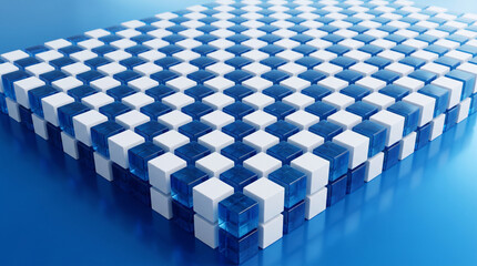 Obraz premium Abstract background with a grid of blue glass and white cubes