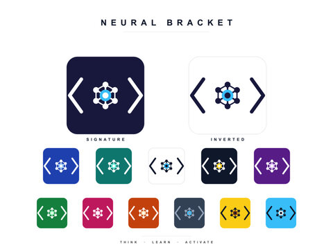 Neural bracket logo design concept with various color variations and inverted styles