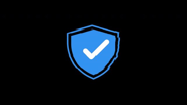Check mark glitch shield with checkmark symbolizes security, trust, and verified protection, suitable for cybersecurity, insurance, privacy, safety, and authentication branding.
