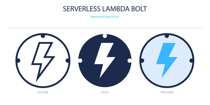 Serverless lambda bolt premium vector icon set