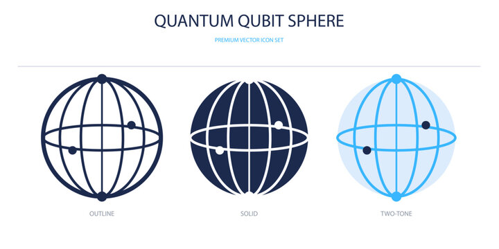 Quantum qubit sphere vector icon set