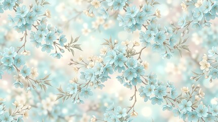 Naklejka premium Soft Blue Cherry Blossoms Gentle Spring Floral Pattern Background