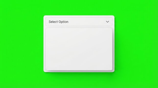 Dropdown menu with expanded list area presents a versatile graphical interface component isolated on green screen.