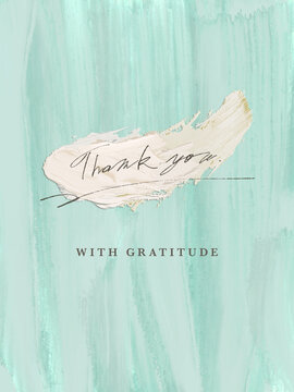 シンプルな手書き文字のthank youと油絵風ペイントのフレーム背景素材_グリーン