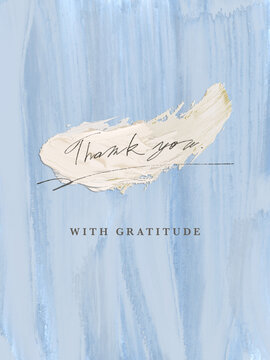 シンプルな手書き文字のthank youと油絵風ペイントのフレーム背景素材_ブルー