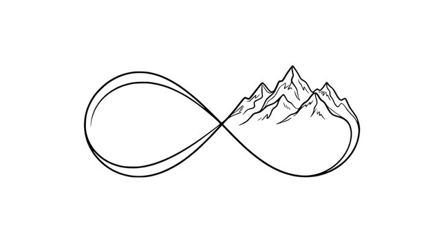 Infinity symbol merged with mountain range outline, symbolizing endless adventure and nature.