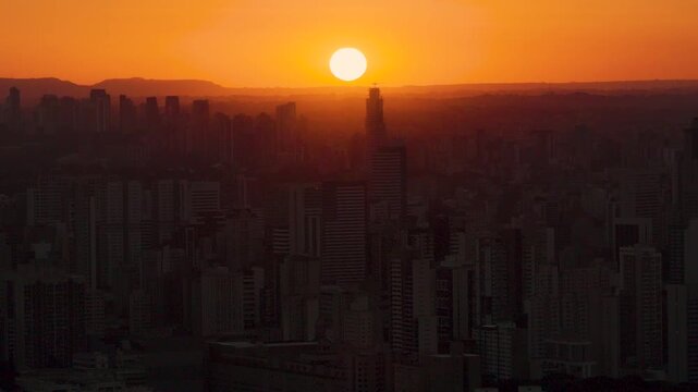 Sunset cityscape view of Curitiba Parana in South Brazil, Parana, Brazil