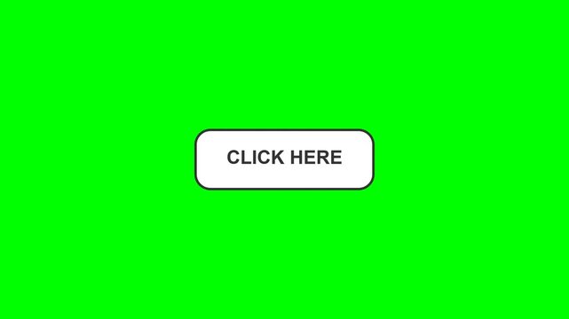 Click Here Button with Mouse Cursor on Green Screen for Chroma Keying, Web Design User Interface Call to Action Element