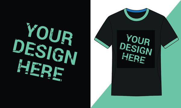 T-shirt design template distressed font black background mockup for apparel printing.
