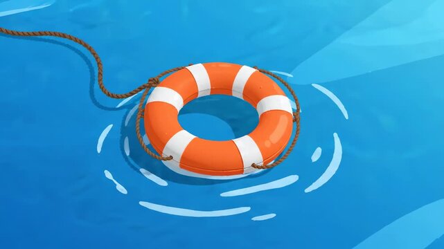 Orange lifebuoy falling into blue ocean water