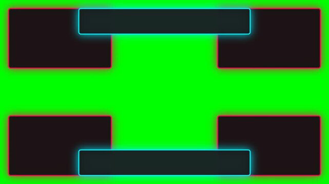 Professional Green Screen Background with Four Blank Black Rectangles and Vibrant Pink Neon Outlines for Video Production and VFX