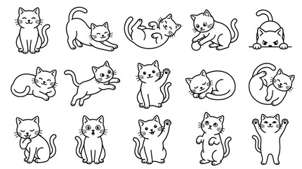 Black and white line art of cats posing. © Vinci
