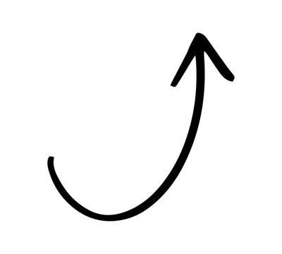 手書きの右上向き矢印　黒