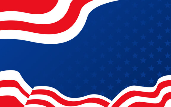 Patriotic us flag theme  wavy red, white, blue stars. Suitable for patriotic events, american holidays, marketing materials, and backgrounds.