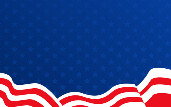 Blue background, white stars, red and white stripes American flag design motif. Ideal for patriotic designs, 4th of July celebrations, political campaigns. 