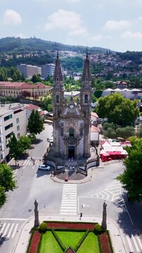 Aerial of Igreja de Nossa Senhora da Consolacao, Guimaraes, Portugal
