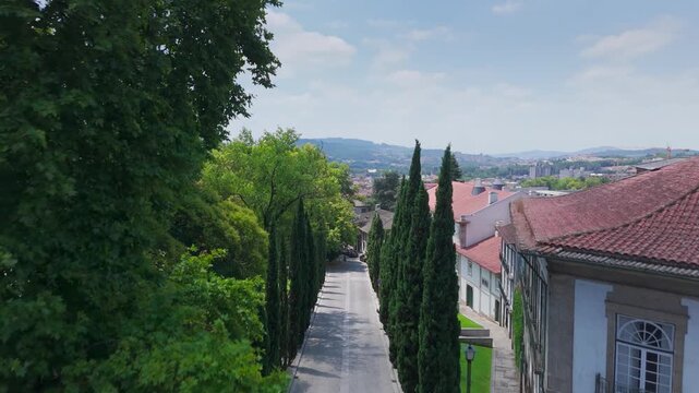 Aerial View of Portuguese city with Lush Greenery, Guimaraes, Portugal