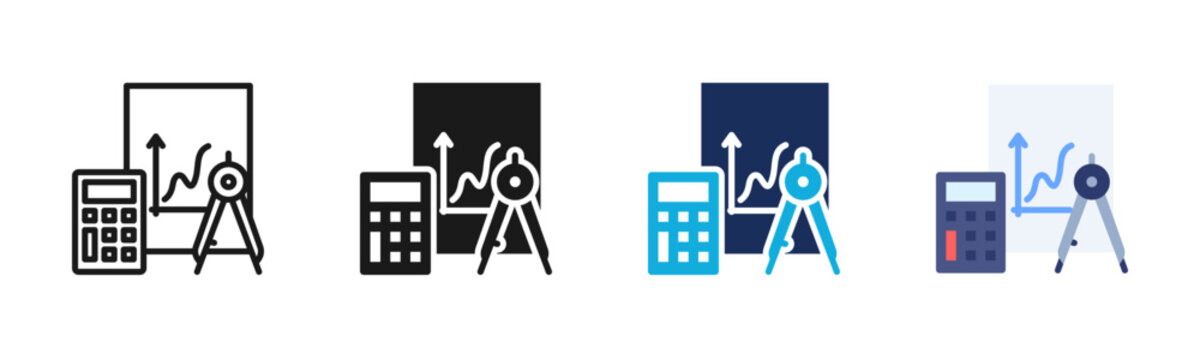Mathematics Learning icon set multiple style collection