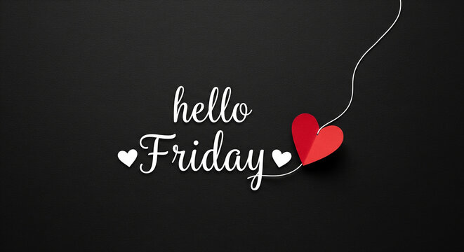 Hello Friday written message with a small red heart perfect for relaxing weekend celebration and happy lifestyle concept