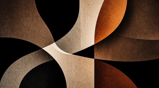 Abstract composition with smooth curves, organic shapes in brown beige tones. Modern graphic art features overlapping paper layers, dark shadows. Minimalist background design creates artistic texture