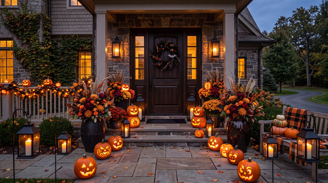 Luxury Halloween Front Porch with Elegant Seasonal Decor