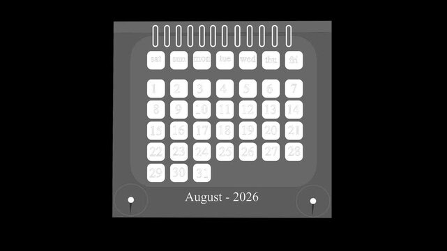 The August 2026 calendar animation. Business Basics Calendar Planner and Organizer.